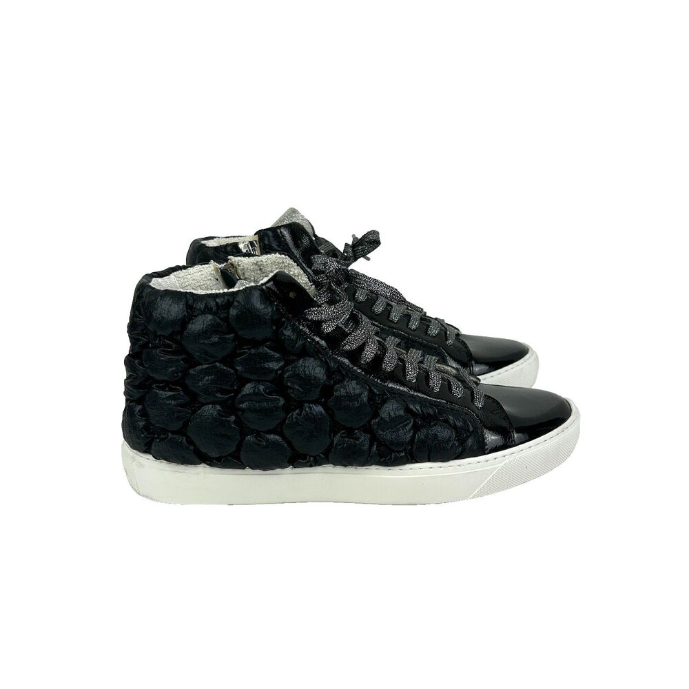 P448 Star Sting Sneaker Bubble Quilted Patent Leather Black White Tennis Shoe 41